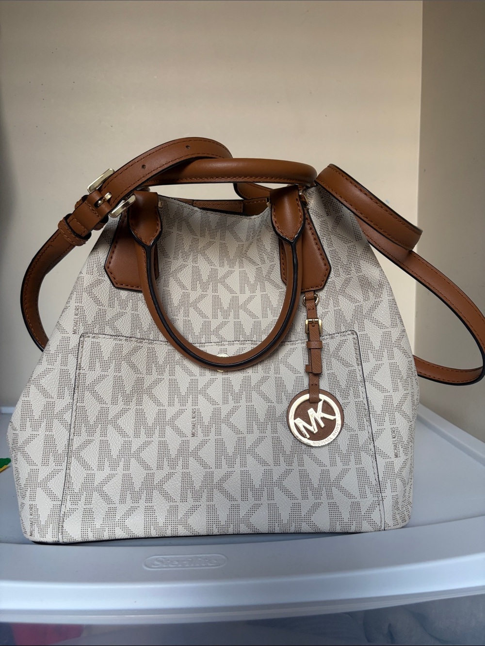 Michael Kors Vanilla Logo Satchel with Acorn Trim